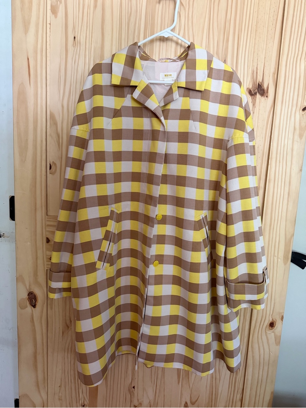 Anthropologie Maeve Yellow Tan Plaid Gingham Swing Jacket